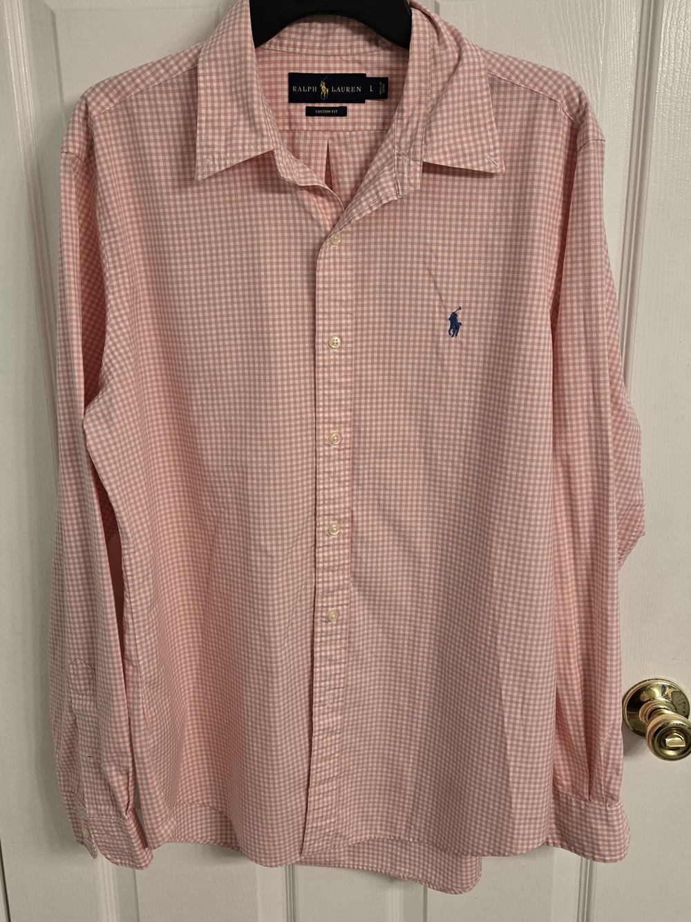 Ralph Lauren Men's Large Custom Fit Pink Gingham Long Sleeve Button-Down Shirt